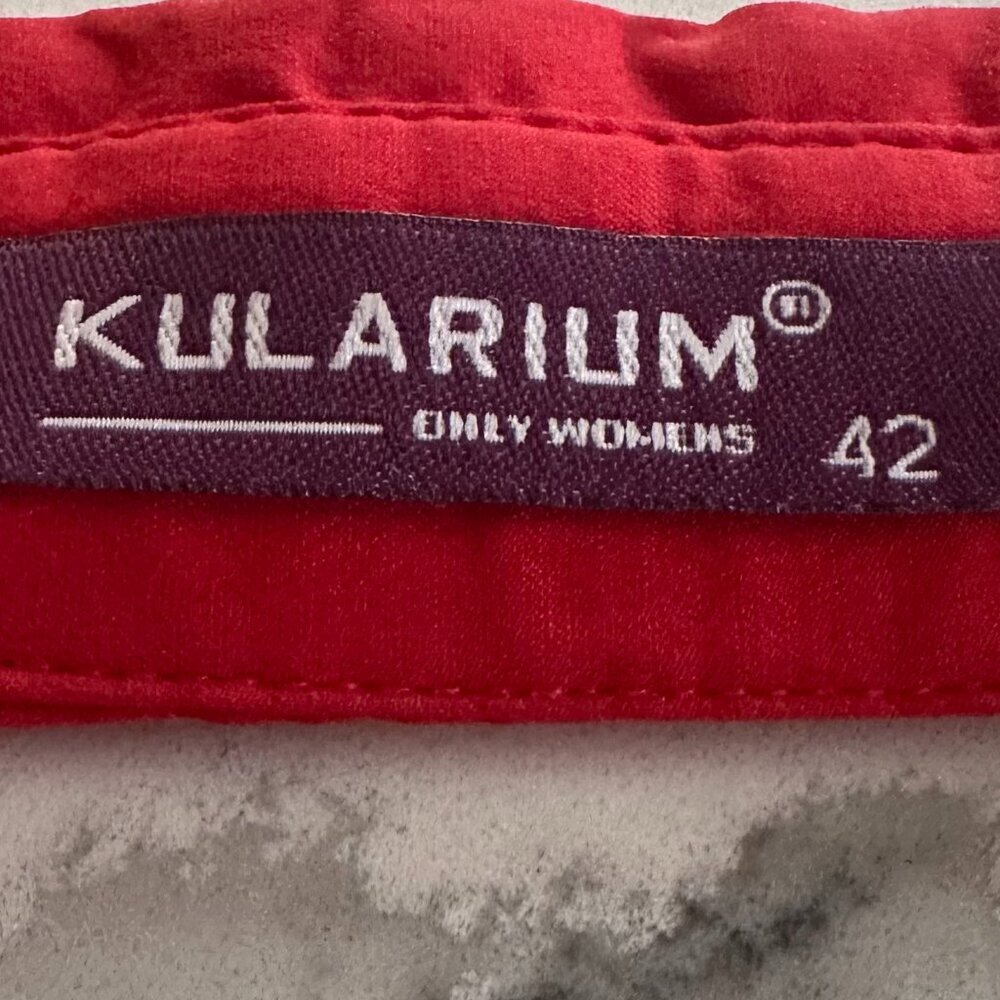 Kularium | Blouse | Small | Red | Ruffled Dress Shirt Top, Slight Stretch - Picture 9 of 9